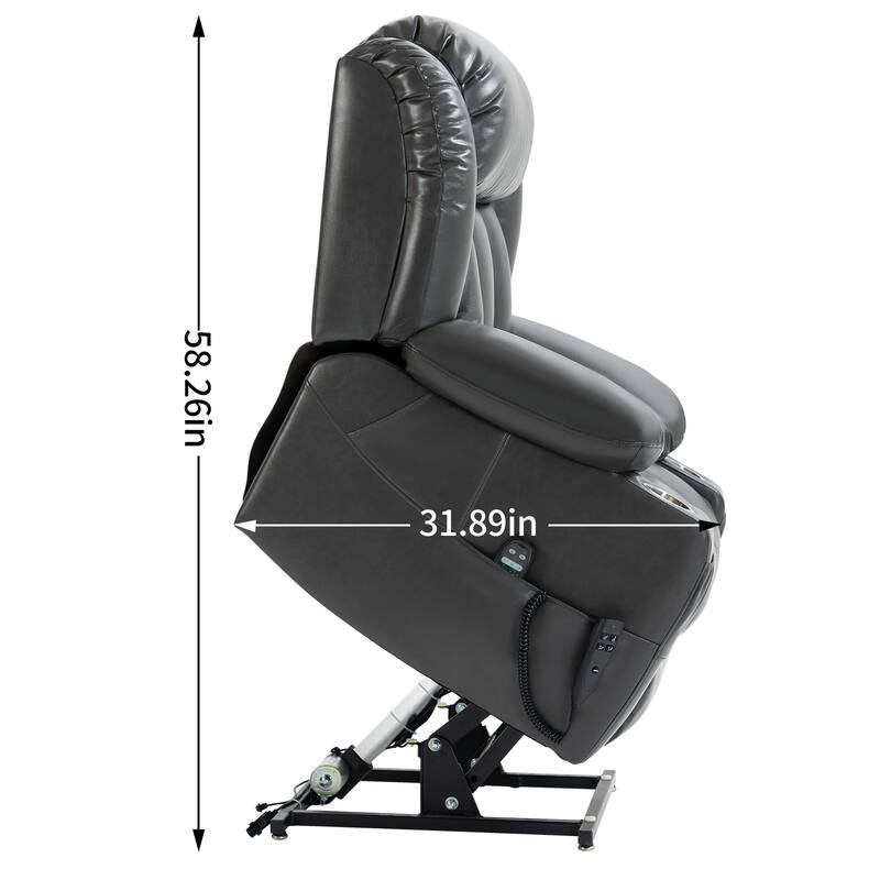 Faux Leather Power Lift Recliner Chair, Dual Motor Heavy Duty Electric Recliner with Massage & Heat, Stainless steel Cup Holders