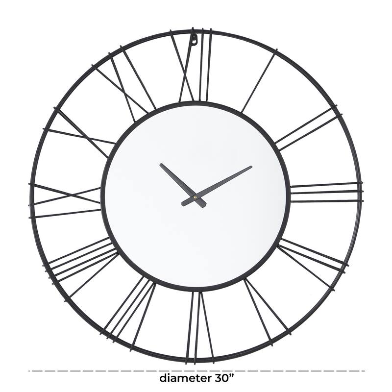 Metal Open Frame Decorative Wall Clock with Center Mirror - Gold or Black - Roche River Decor