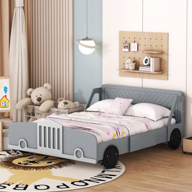 Full Size Car-Shaped Platform Bed with Wheels