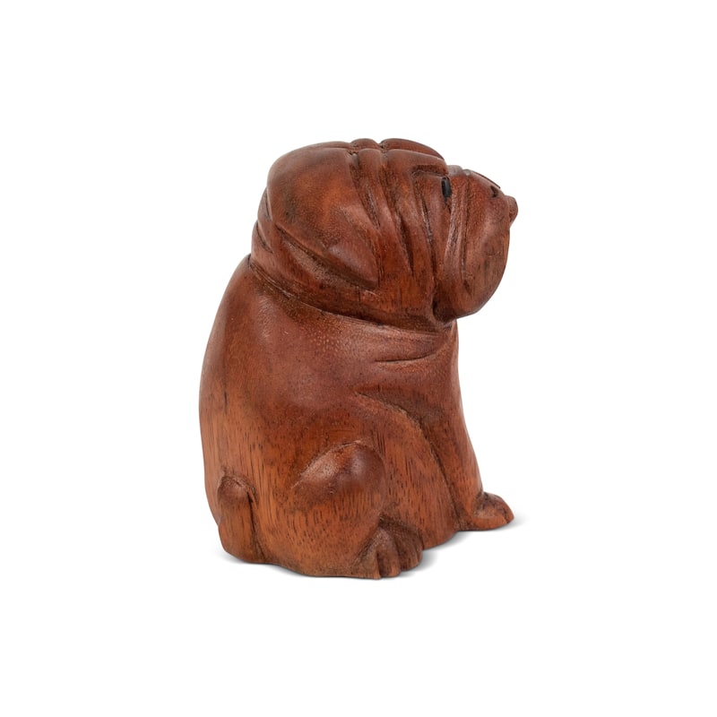 5" Wooden Hand Carved English Bulldog Figurine Statue Sculpture - 5" tall x 4" wide x 3.5" deep