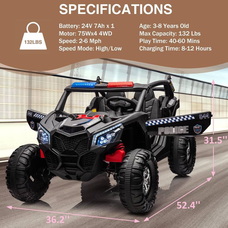 24V 2 Seater Kids Ride on UTV Car w/Remote Control