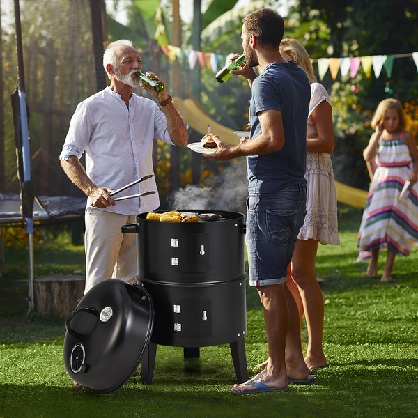 Costway3 in 1 Vertical Charcoal Smoker Portable BBQ Smoker Grill