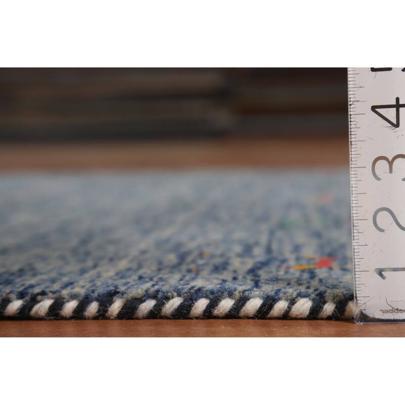 Hand Knotted Oriental 100% Wool Carpet Tribal Stripe Navy Blue & Blues Gabbeh Area Rug - 5' 10'' X 4' 0''