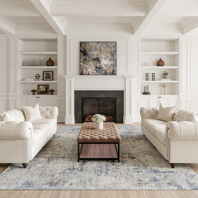 Porch & Den Meadowgrass Distressed Abstract Area Rug - 7'10" x 10'6" - Grey/Blue - Rectangle