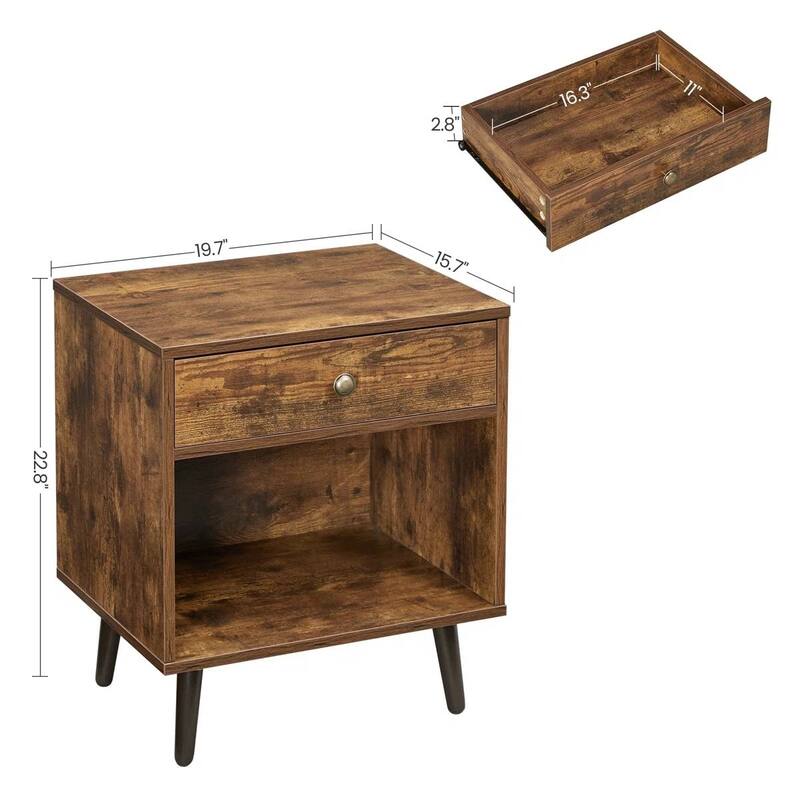 Solid Wood Nightstand with Drawer and Open Shelf