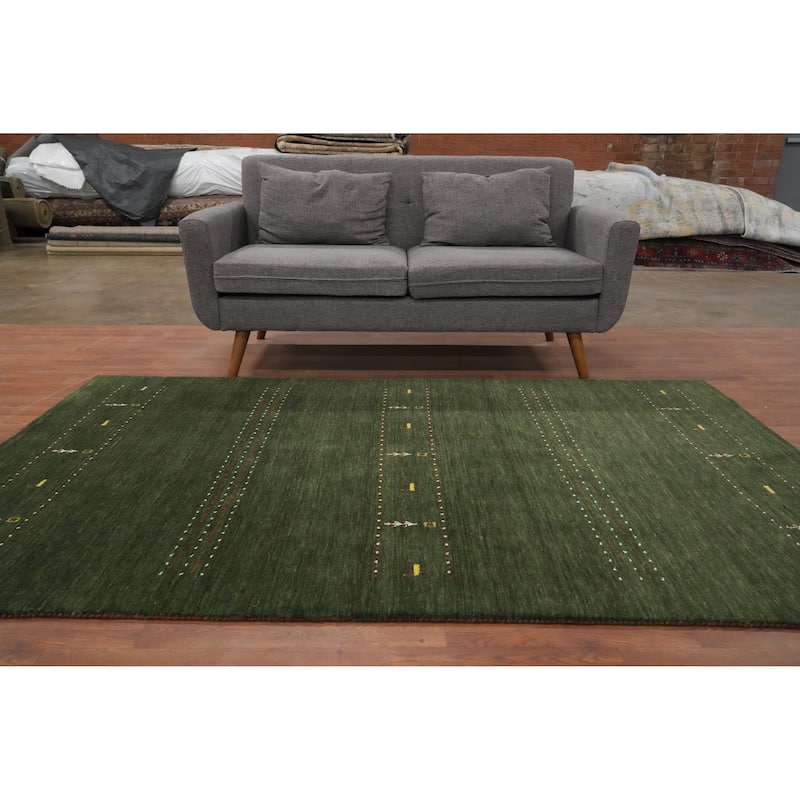 Hand Knotted Oriental 100% Wool Carpet Tribal Animal Pictorial Green Gabbeh Area Rug - 7' 8'' X 4' 11''