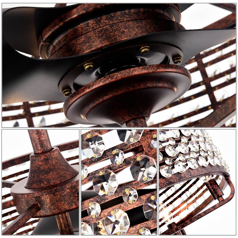 Modern Crystal Ceiling Fan Light with Crystal Shade and 6 Speed Settings, Reversible Motor for Bedroom and Living Room