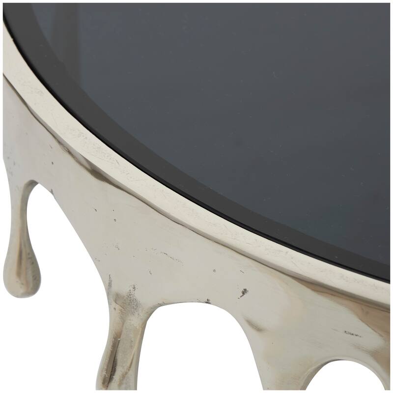 Aluminum Metal Accent, Console, and Coffee Table Collection with Drip Melting Design and Smoke Shaded Glass Top Multiple Colors