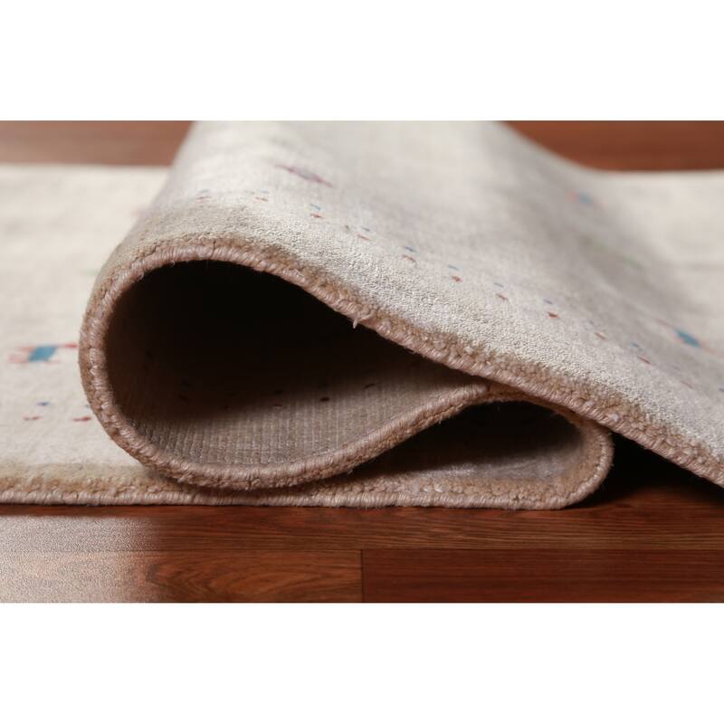 Hand Knotted Oriental 100% Wool Carpet Tribal Animal Pictorial Beige & Ivories Gabbeh Area Rug - 4' 10'' X 3' 0''