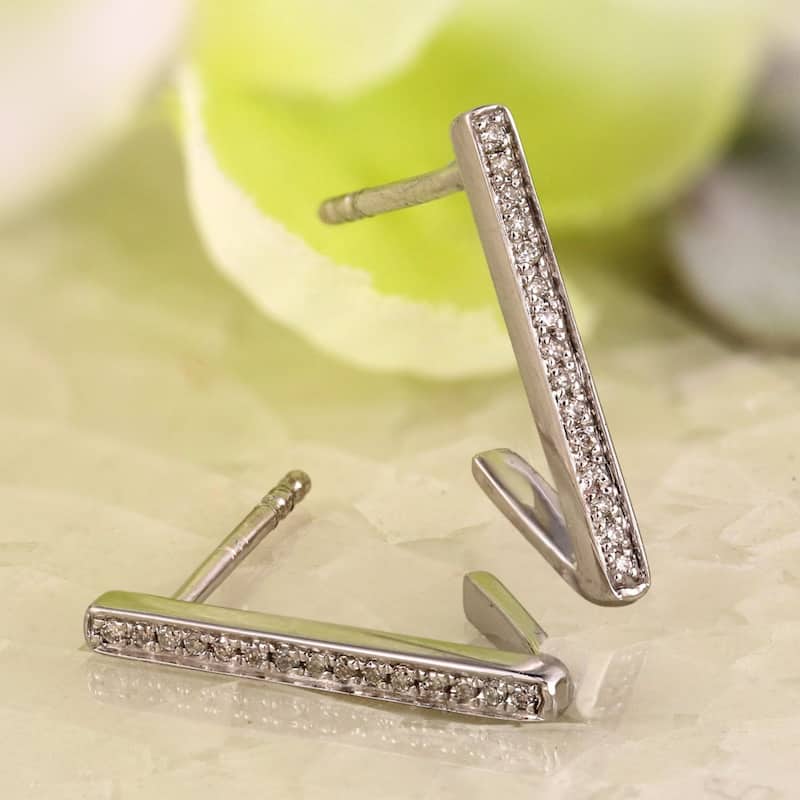 Auriya 0.06cttw Micro-Pave Accent Diamond Bar Stud Earrings 14K Gold