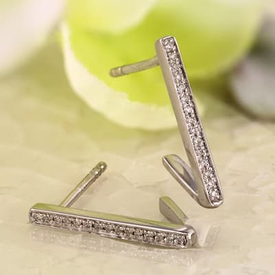 Auriya 0.06cttw Micro-Pave Accent Diamond Bar Stud Earrings 14K Gold