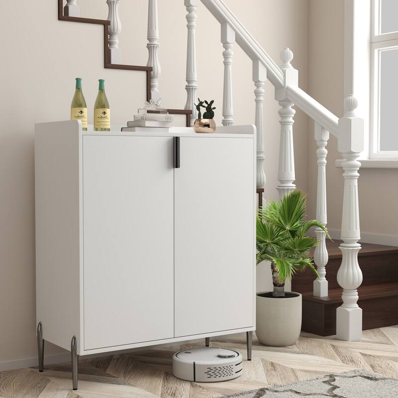 Anmytek White Bar Cabinet with Wine Rack and Stemware Holder 40 Inch Home Bar Storage