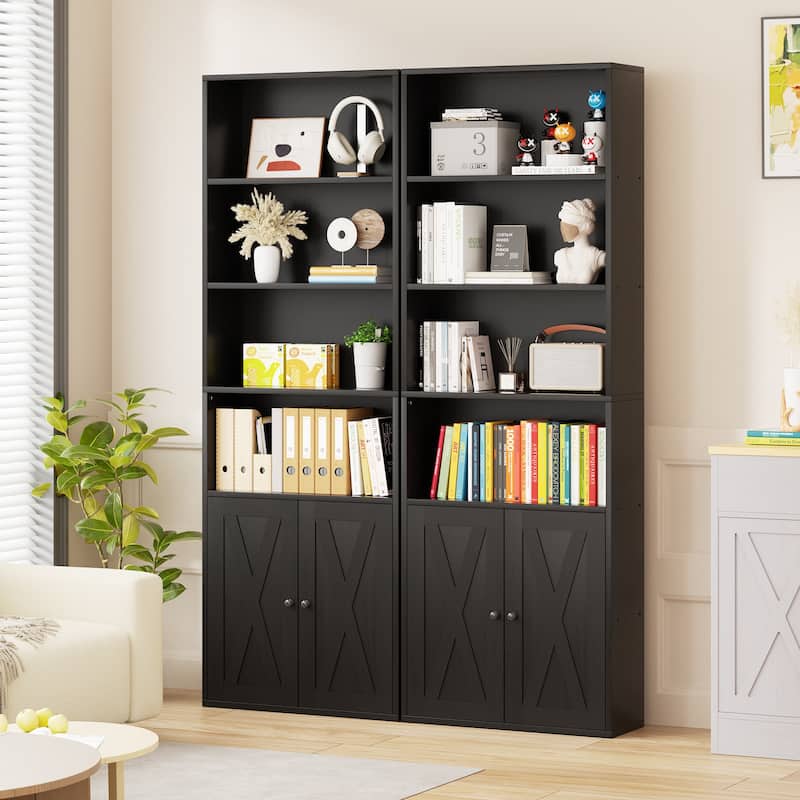 Futzca 6-Tier Farmhouse Bookcase, Storage Bookshelf with Doors