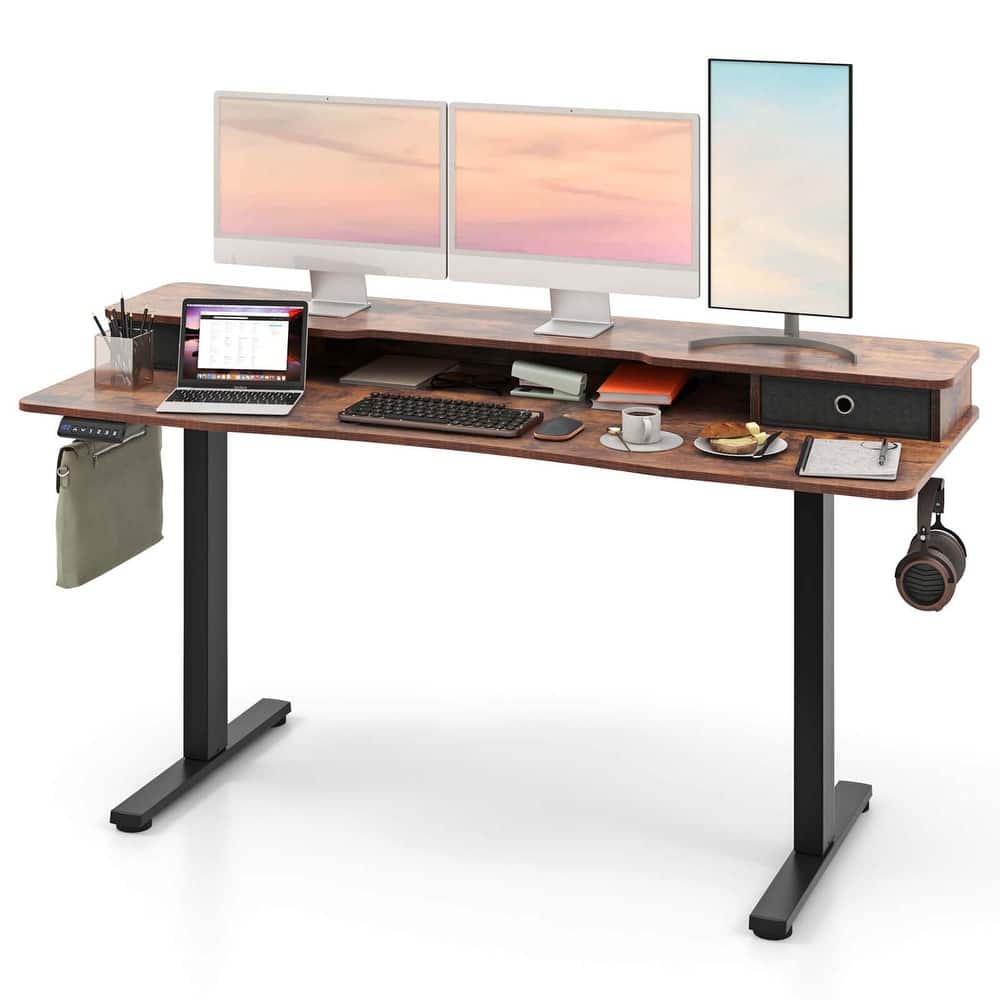 Costway 63" x 24" Electric Standing Desk with 2 Drawers Monitor Stand - See Details