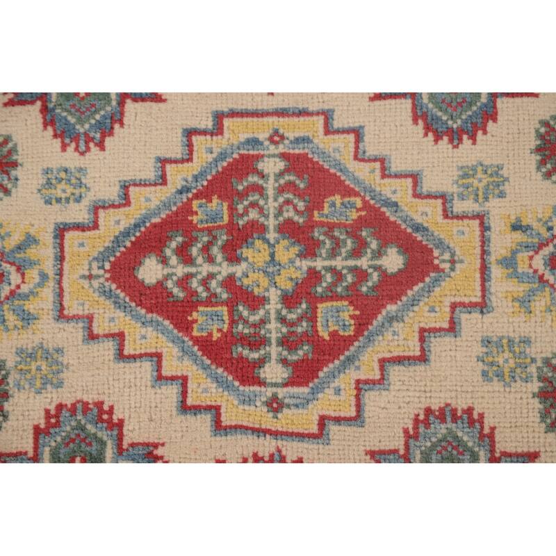 Geometric Kazak Oriental Foyer Rug Hand-Knotted Wool Carpet - 2'9" x 3'10"