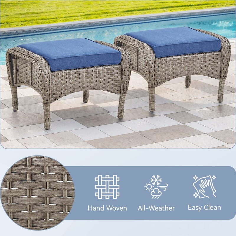 Gymojoy Versatile Outdoor Wicker Ottomans with Soft Cushions