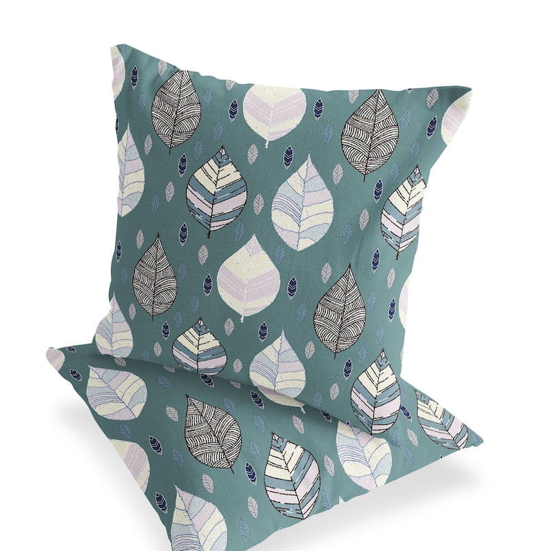 HomeRoots Set of Two 16" X 16" Green and Yellow Blown Seam Botanical Indoor Outdoor Throw Pillow - 16.00' X '16.00' X '5.00