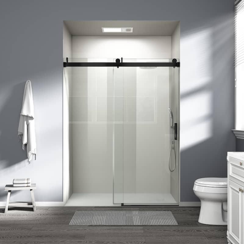 ABRUZZO 56-60" W x 76" H Frameless Soft-Closing Single Sliding Shower Door 1/4" (6mm) Explosion-Proof Tempered Glass - Matte Black