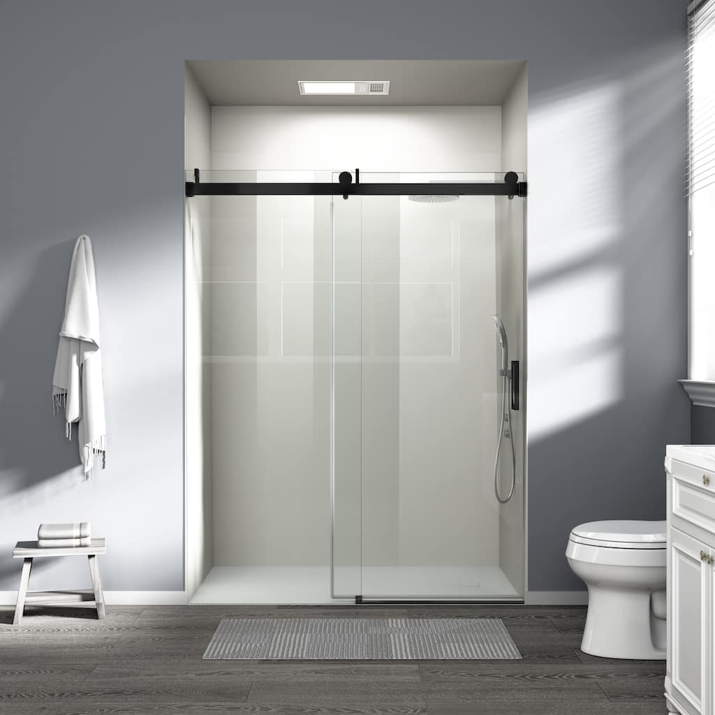 ABRUZZO 56-60" W x 76" H Frameless Soft-Closing Single Sliding Shower Door 1/4" (6mm) Explosion-Proof Tempered Glass
