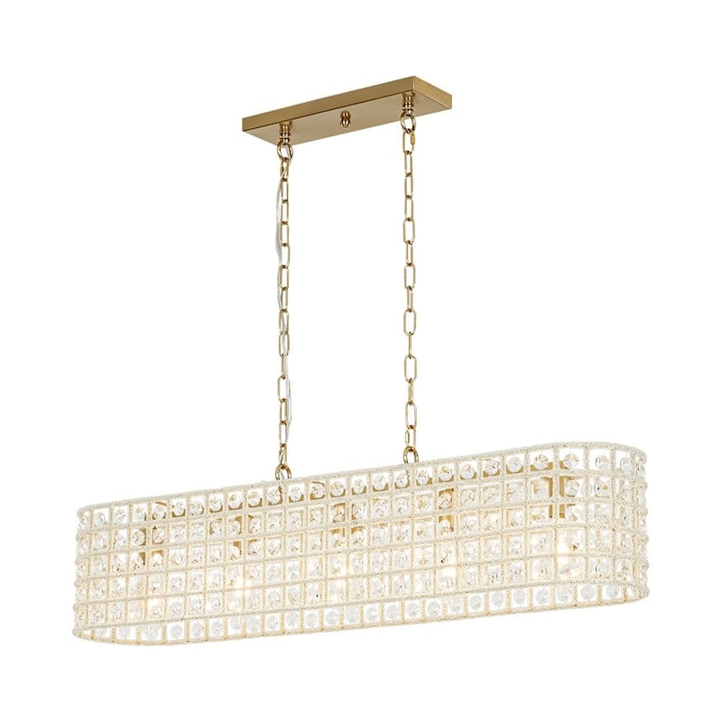 Glam 5-Light Shine Crystal Oval Cage Island Pendant Chandelier 41.7in