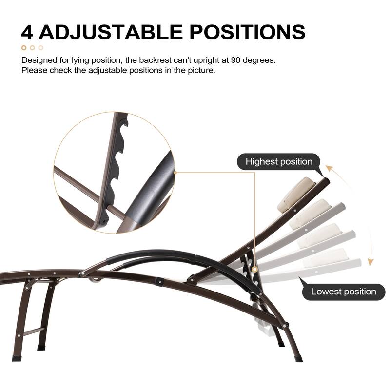 Crestlive Products Outdoor Adjustable Reclining Chaise Lounge Chair with Armrest