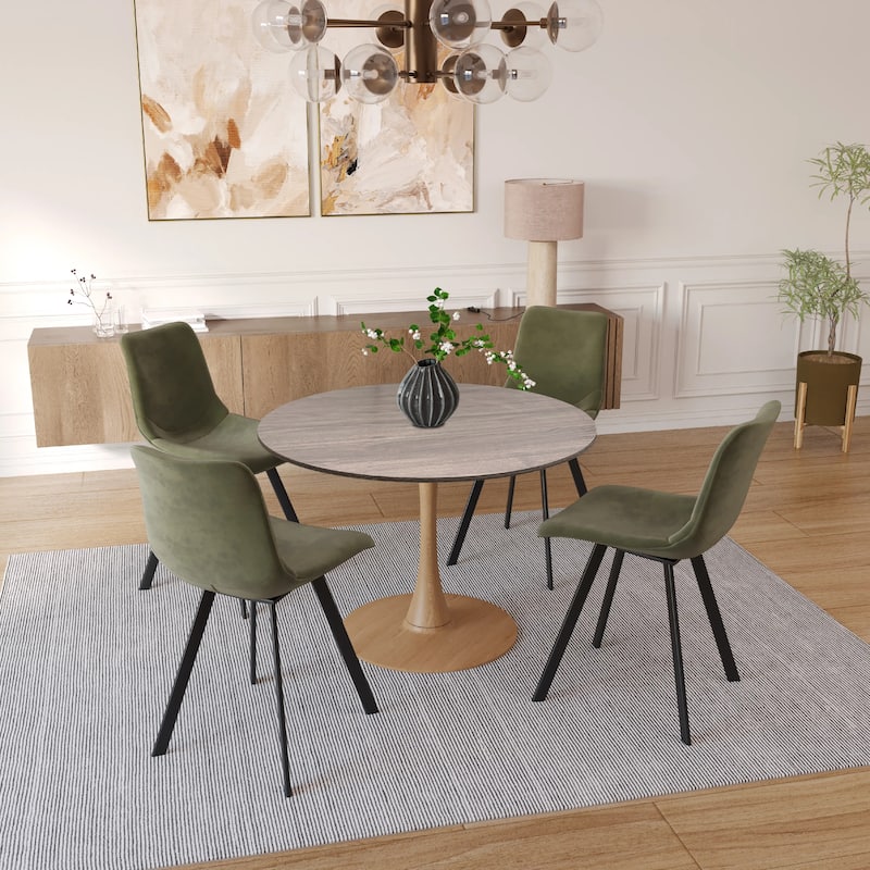 Bristol Round Dining Table 36 in. MDF Tabletop in Natural Wood Steel Pedestal Base for Modern Kitchen and Dining Room