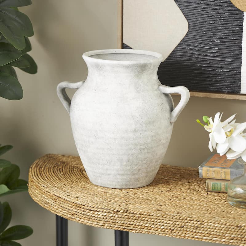 Ceramic Antique Style Textured Vase with Handles - Copper or White - Roche River Decor