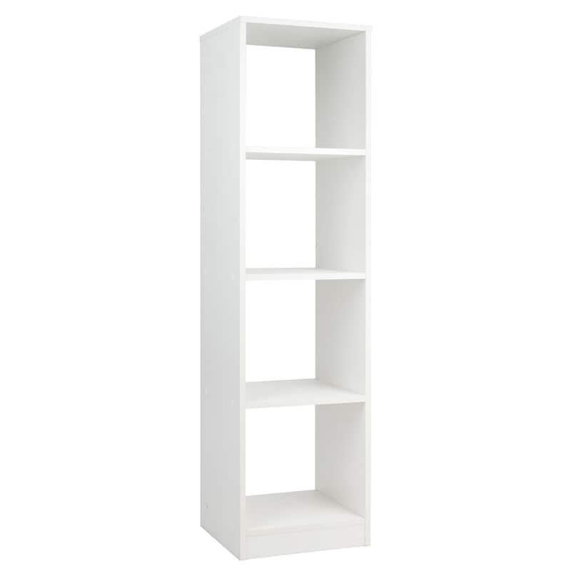 White Engineered Wood Space-Saving Narrow 5-Tier White Bookcase with 4 Cubes Storage Shelf - 15" x 13" x 56" (L x W x H)