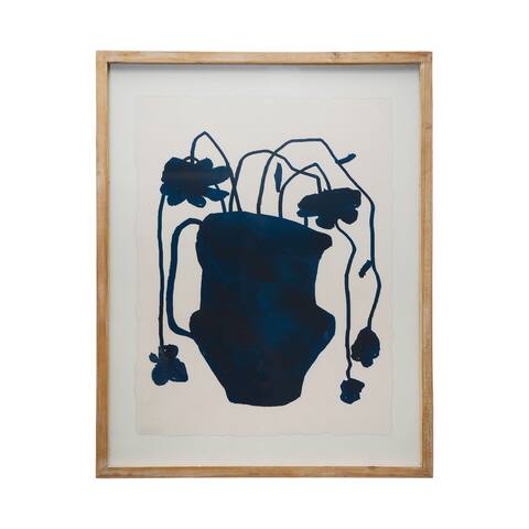 Wood Framed Flowers in Vase Wall Art with Glass Cover