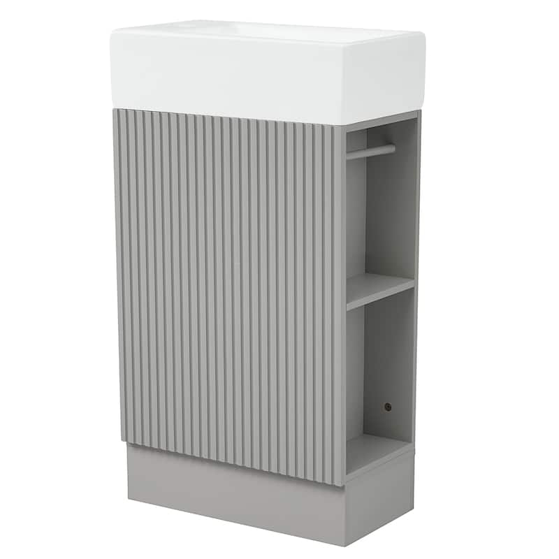 18.6" Bathroom Vanity With Sink, Bathroom Vanity Cabinet With Two-Tier Shelf, Left Or Right Orientation