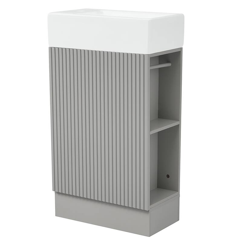 Grey 18.6" Bathroom Vanity with Undermount Sink, Two-Tier Shelf, Cabinet, and Toilet Paper Holder, Left or Right Install