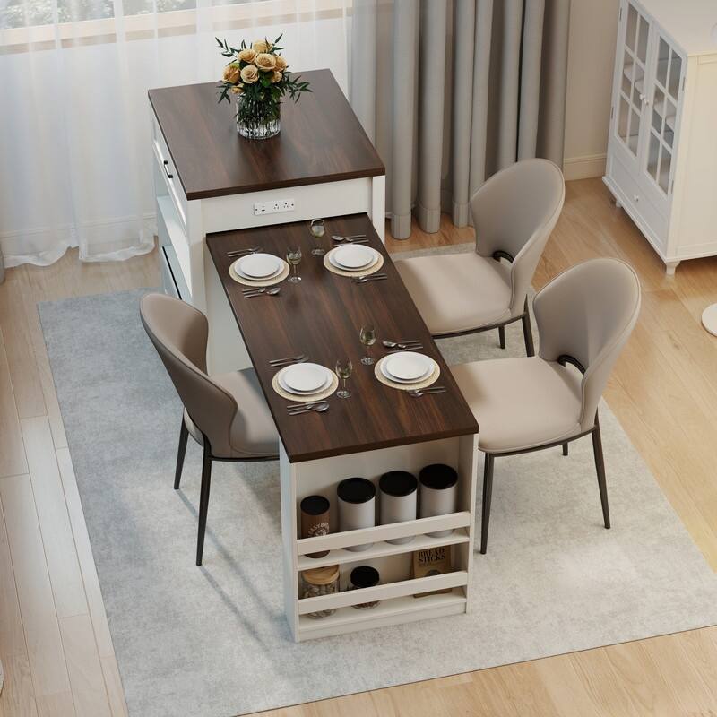 Extendable Kitchen Island with Slide Out Table and Double-Sided Storage for Home and Dining Use