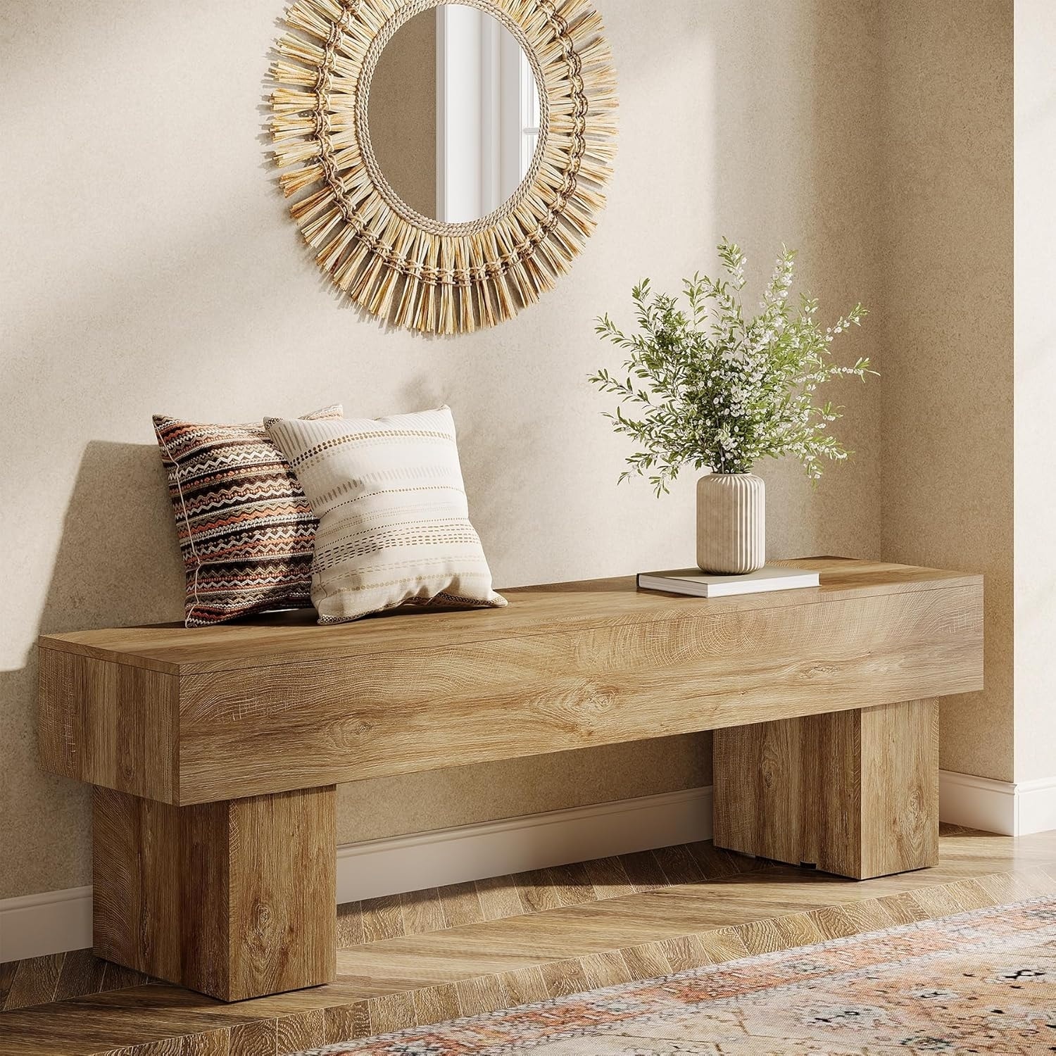 63“ Extra Long Wooden Bench for Entryway, Bedroom, Living Room, Dining Room, Hallway