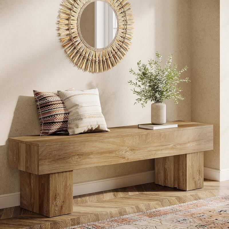 63“ Extra Long Wooden Bench for Entryway, Bedroom, Living Room, Dining Room, Hallway - Brown