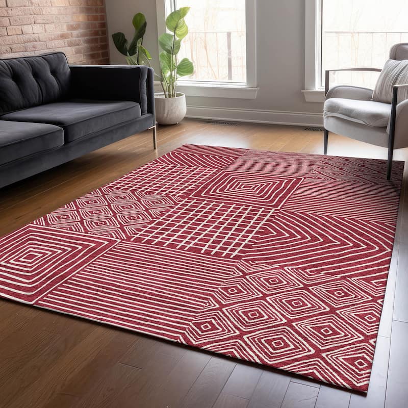 Machine Washable Indoor/ Outdoor Modern Mosaic Chantille Rug - Garnet - 2'6" x 3'10"