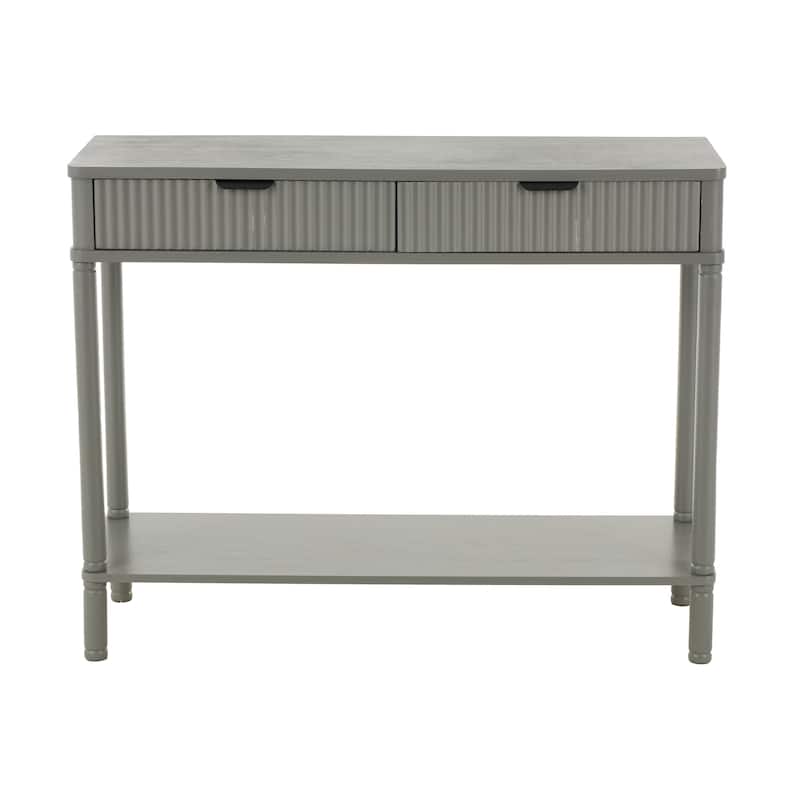 Wood Handmade 2 Drawer Console Table with Black Handle and Ribbed Front - Gray - Roche River Decor
