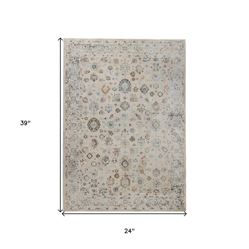 HomeRoots Floral Medallion Transitional Rectangle Area Rug - 39.00 in. x 24.00 in. x 0.30 in.