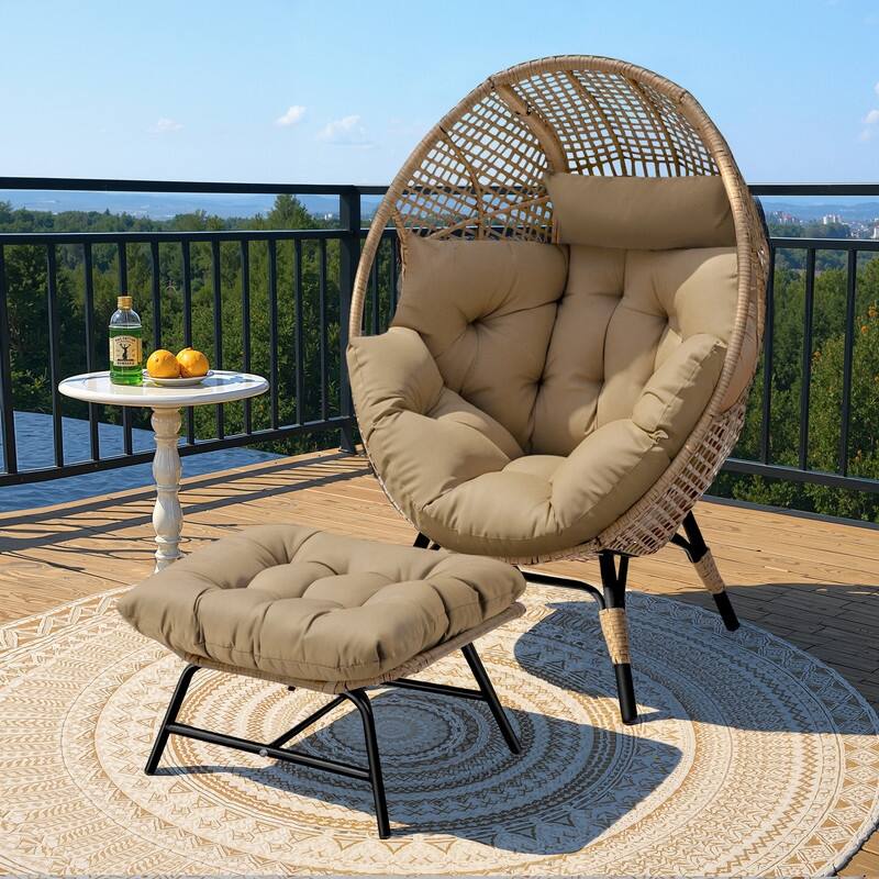 FINCATI Indoor Wicker Egg Chair Set with Ottoman, Cozy Accent Seating, 440 lbs Capacity