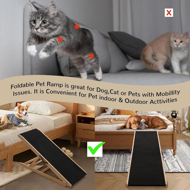 DoCred Folding Non-Slip Rubber Mat Wooden Dog Ramp For High Bed