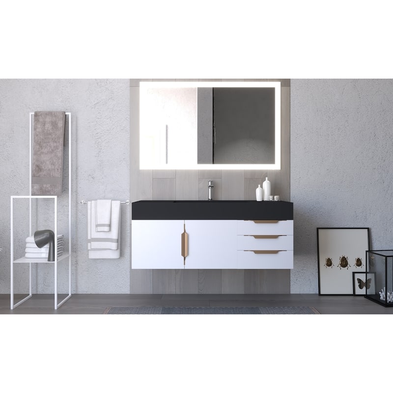 Amazon 48" Wall Mounted Bathroom Vanity Set w/ Black Top