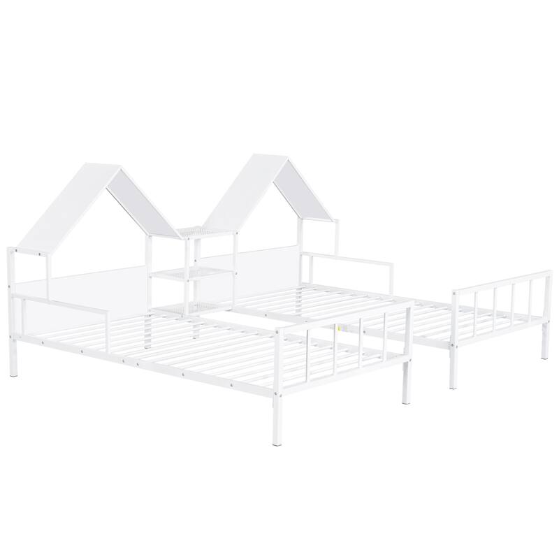 Merax Metal Double Twin Size Platform Bed with a Built-in Nightstand