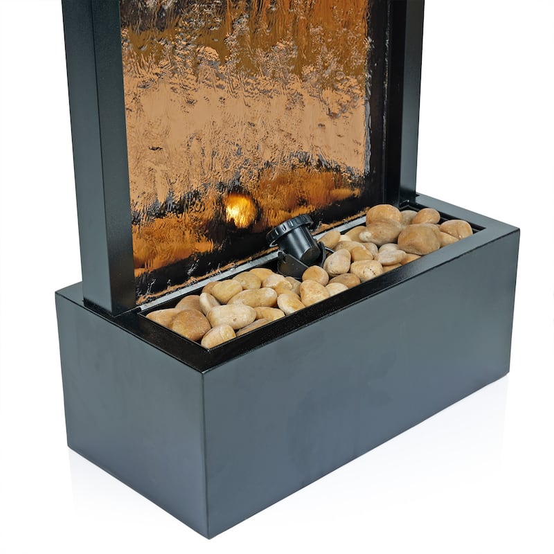 Alpine Corporation 72" Zen Mirror Waterfall Fountain with LED Lights and Stones