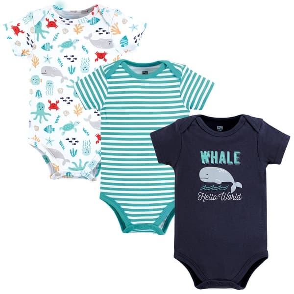 slide 1 of 1, Hudson Baby Infant Boy Cotton Bodysuits, Sea Characters 0-3 Months - Sea Characters