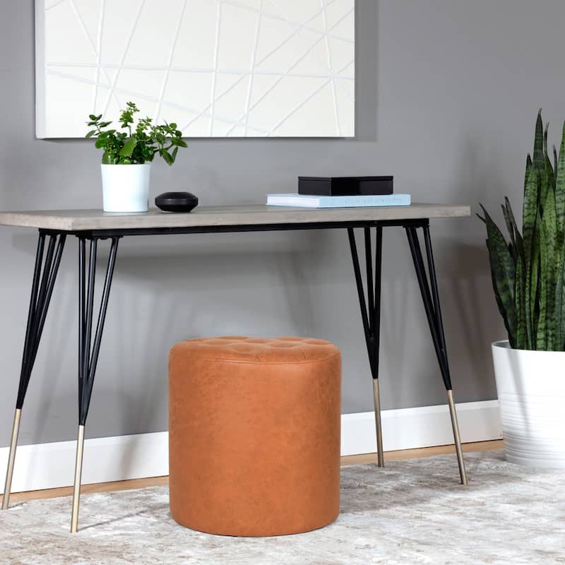 Adeco Round Ottoman Upholstered Tufted Faux Leather Footrest