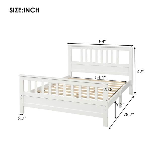Full Size Wood Platform Bed with Paneled Headboard and Footboard, Sturdy Solid Wood Frame with Reinforced Slats