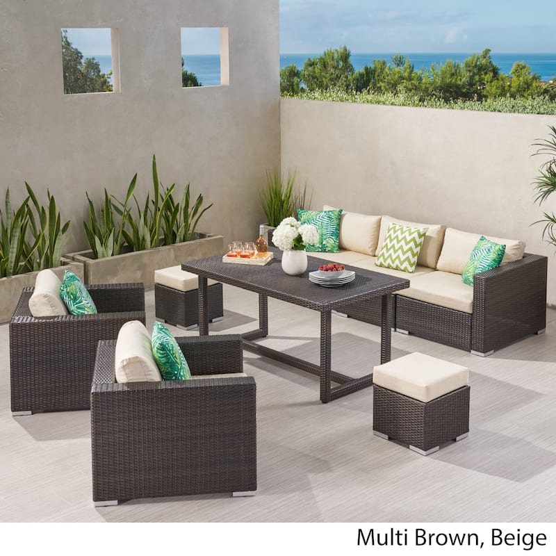 Santa Rosa PE Wicker/ Aluminum Outdoor 7-Seat Sofa Dining Set by Christopher Knight Home