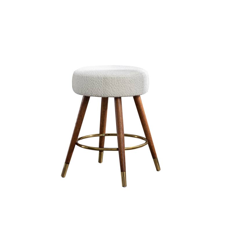 Modern 23.88" Upholstered Swivel Stool with Solid Wood Frame and Round Metal Footrest