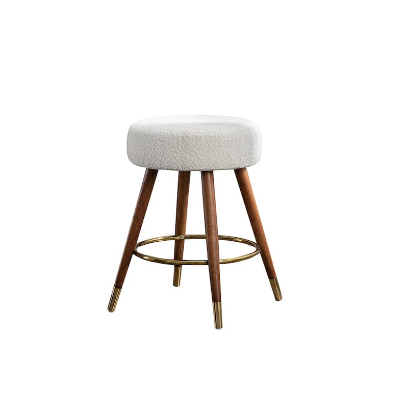 White Modern 23.88" Upholstered Swivel Stool with Solid Wood Frame and Round Metal Footrest