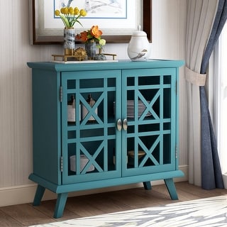 Merax Merax Farmhouse Console Table With Glass Buffet Storage