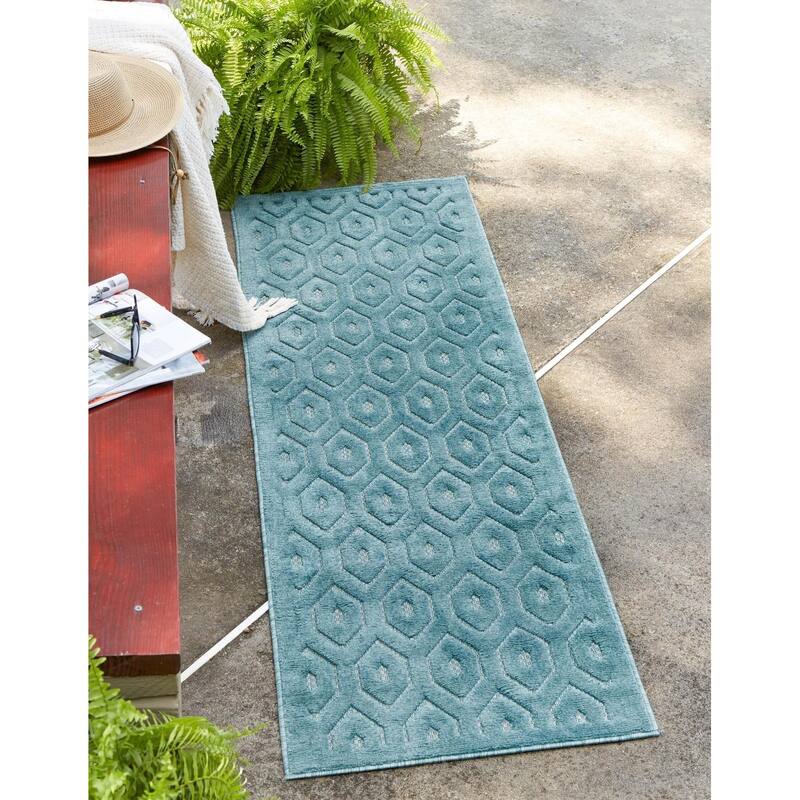 Outdoor Haversham Collection Area Rug - Aqua - 2'x6'